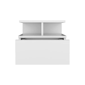 Floating Nightstand Wall Mounted With Single Drawer And 2 Tier Shelf - White