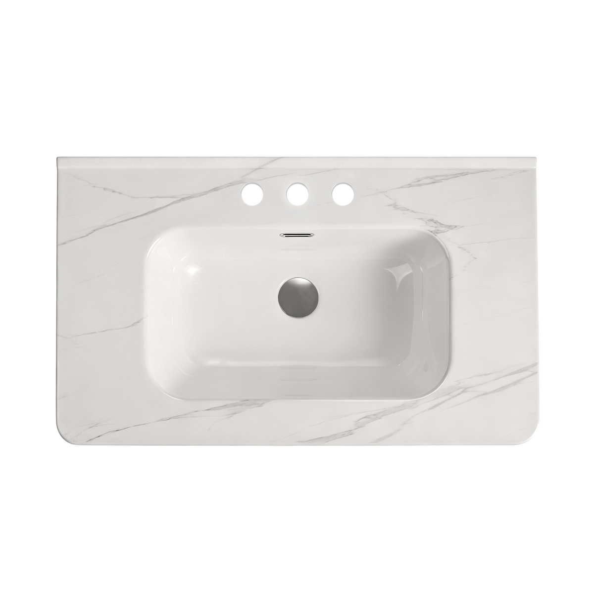 Carrara White Ceramic Integrated Bathroom Sink, 29.94-Inch