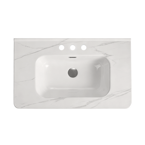 Carrara White Ceramic Integrated Bathroom Sink, 29.94-Inch