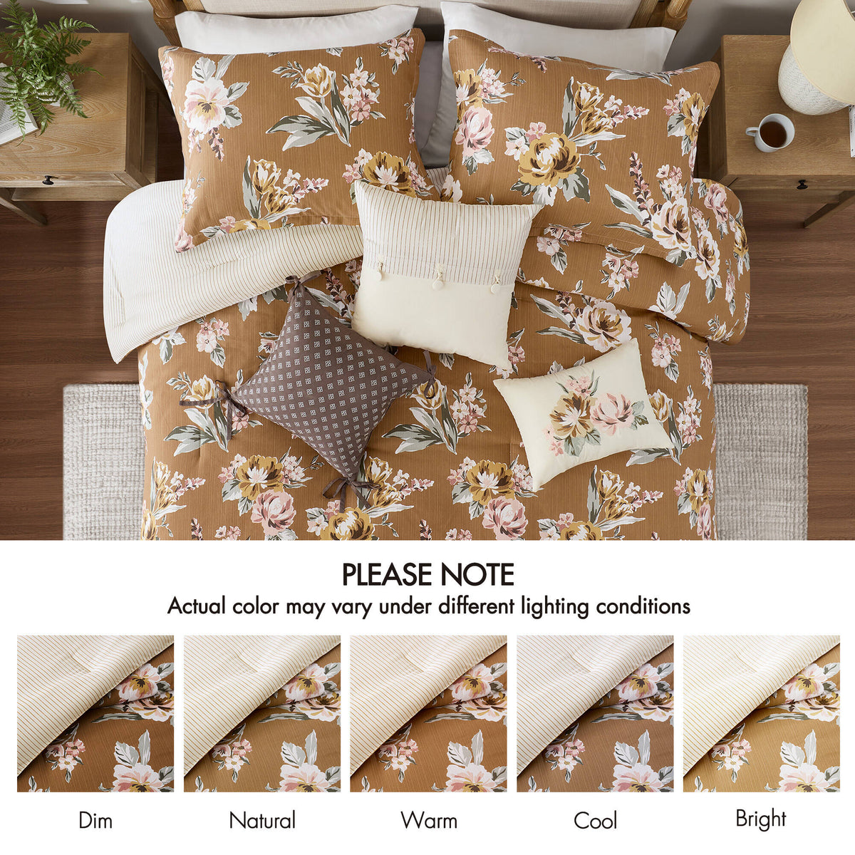 7-Piece King Vin Floral Comforter Set - Terracotta
