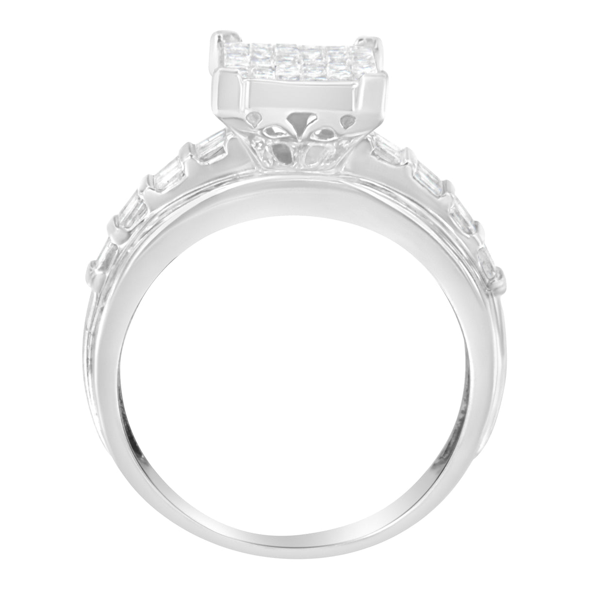 14K White Gold 2.0 Cttw Mixed-Cut Diamond Rectangle Invisible-Set Composite Cluster Ring with Bar- and Channel-Set Band (H-I Color, SI2-I1 Clarity) - Size 5
