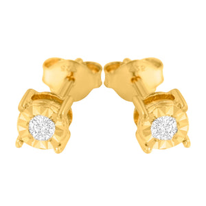 10K Yellow Gold Plated .925 Sterling Silver 1/10 Cttw Round Brilliant-Cut Diamond Miracle-Set Stud Earrings (J-K Color, I3 Clarity)