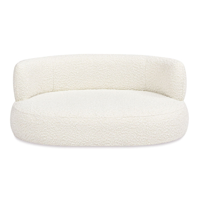 Ivory White Curved Dog Sofa Bed with Boucle Upholstery - Medium