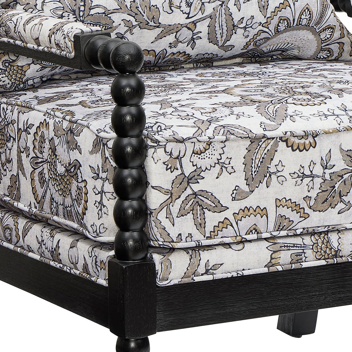 Belvoir Upholstered Spool Accent Chair with Turned Wood Frame, Floral