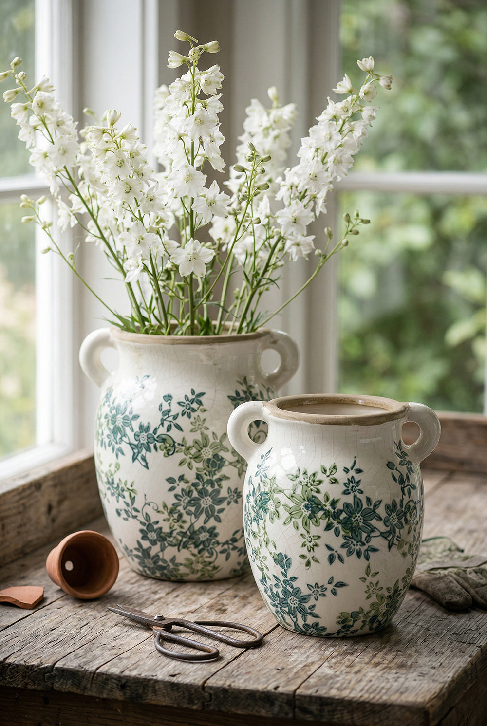 Floral Twin-Handle Vase