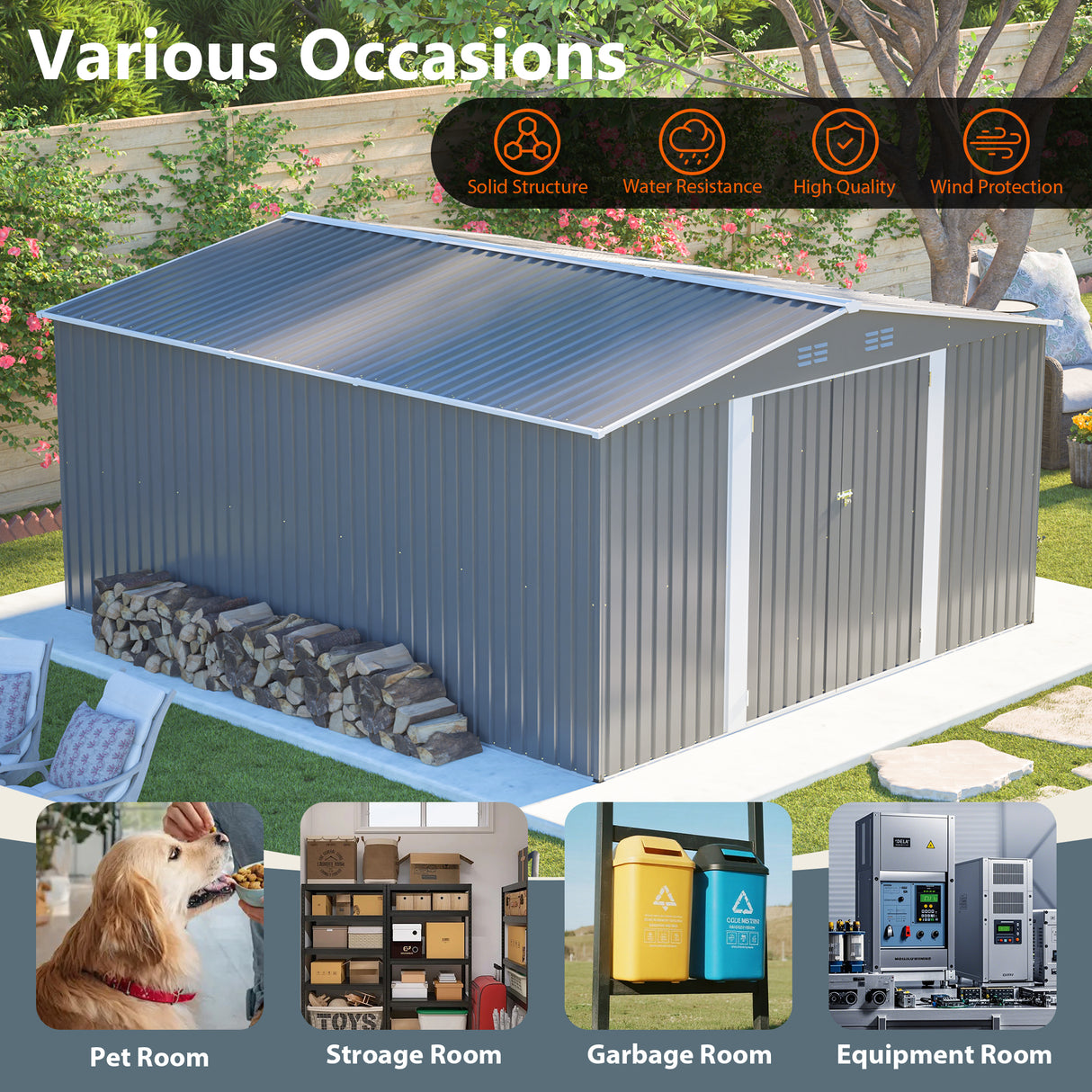 12×14 ft Outdoor Metal Storage Shed
