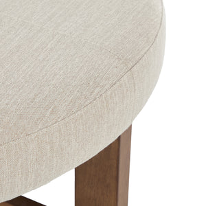 Beige Fabric Round Ottoman with Solid Wood Cross Base