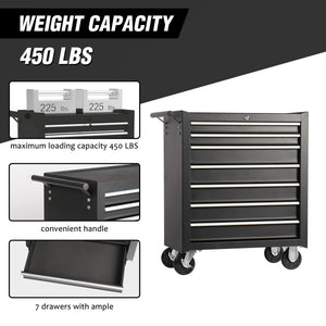 7 Drawer Rolling Tool Chest With Wheels, Multifunctional Tool Box And Storage