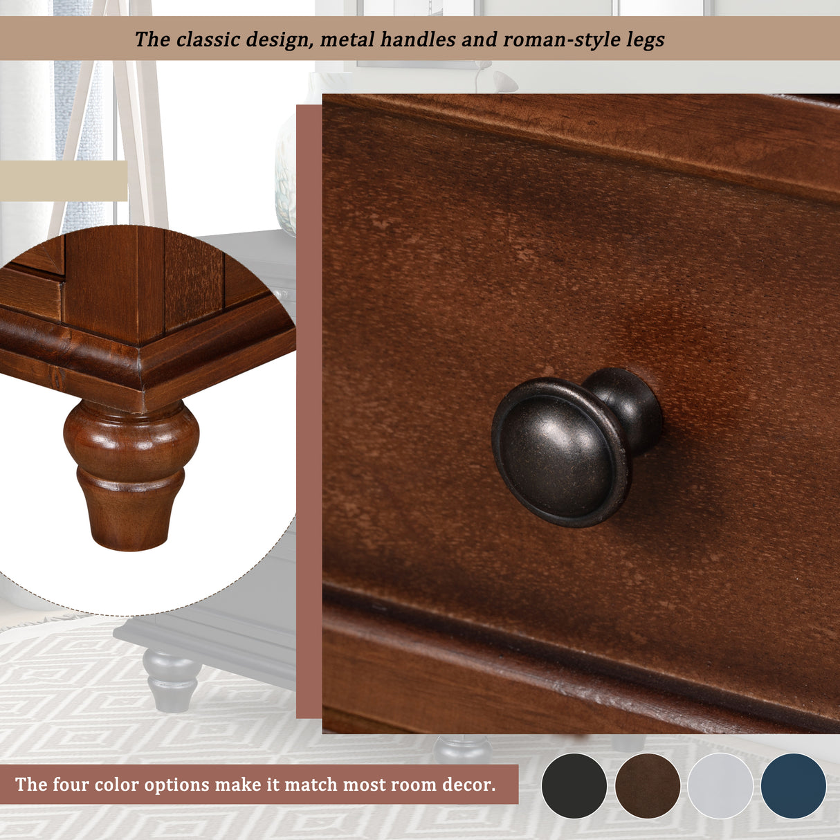 U_STYLE 27.6'' Nightstand with Pine Wood Veneer