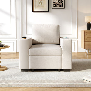 Single Pull Out Sofa Bed With USB Ports And Cup Holders
