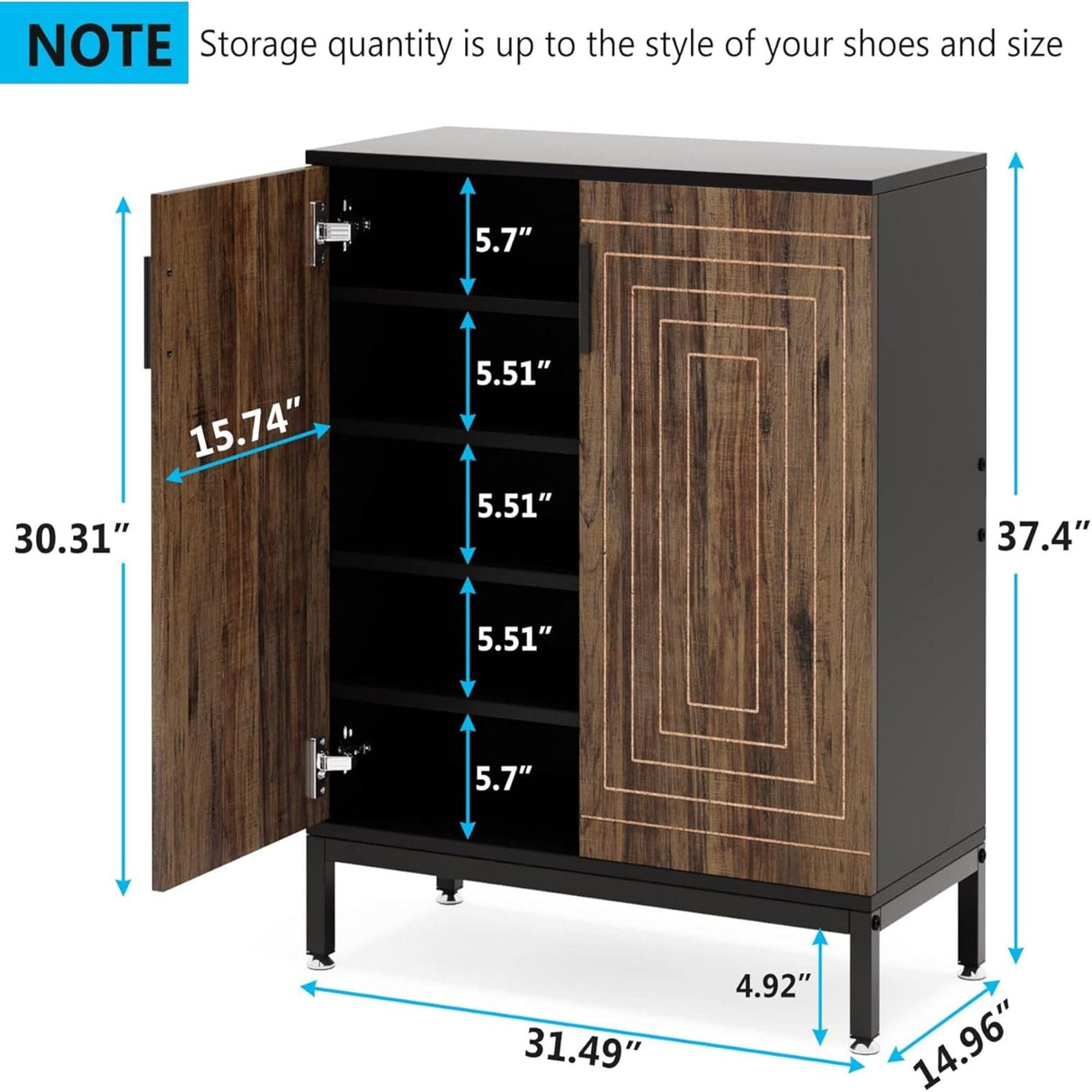 Shoe Cabinet With Doors, 5-Tier Shoe Storage Organizer