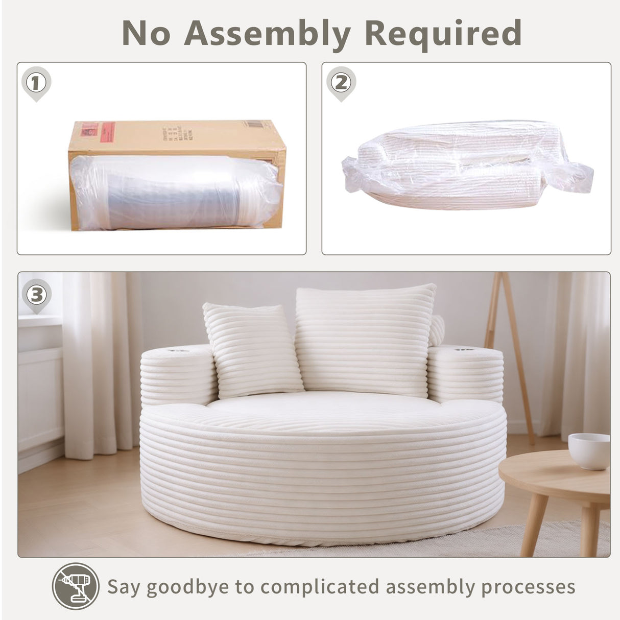 Round Sofa Bed with Memory Foam Sectional Couches for Living Room