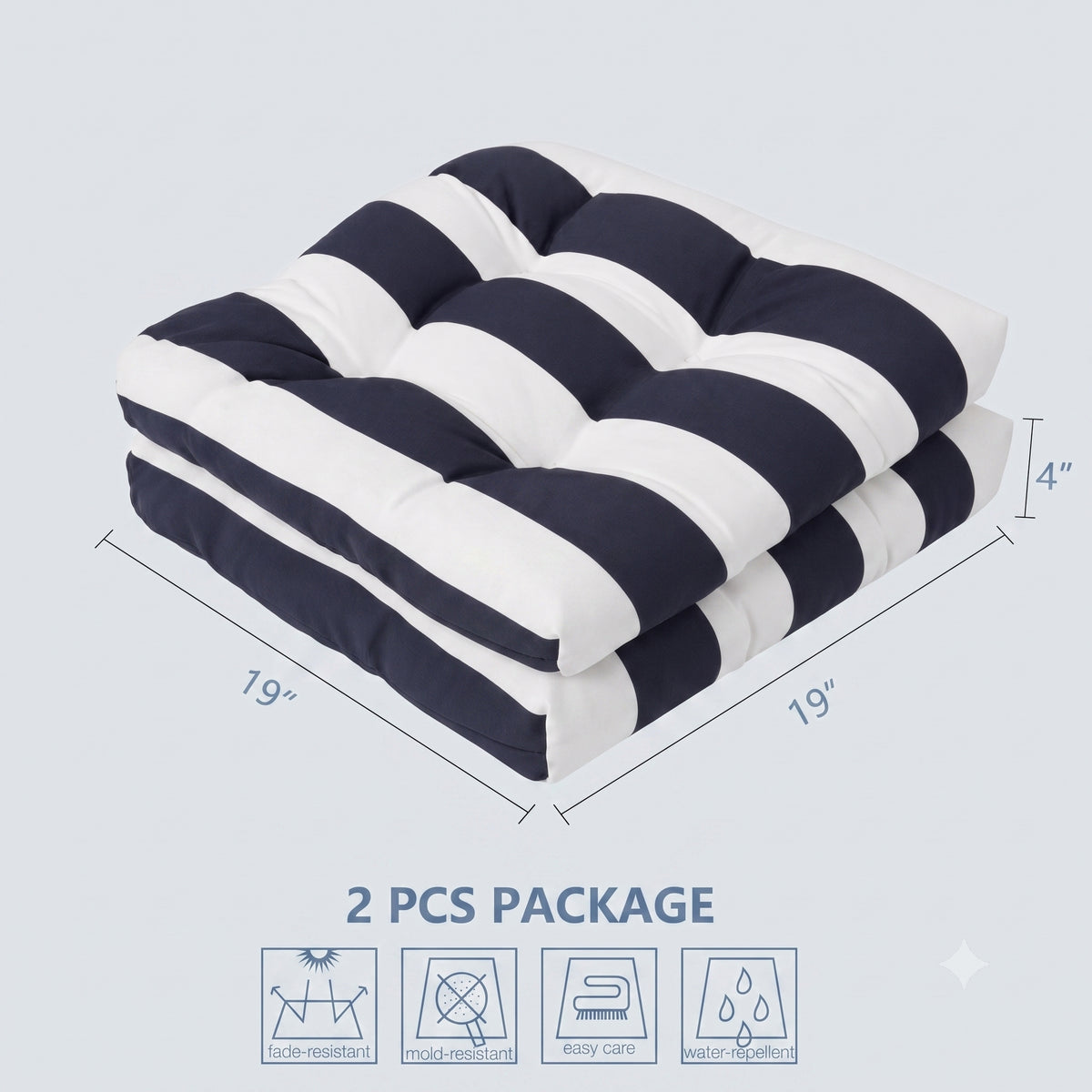 Outdoor Chair Cushions Set of 2 in Black/White Stripes