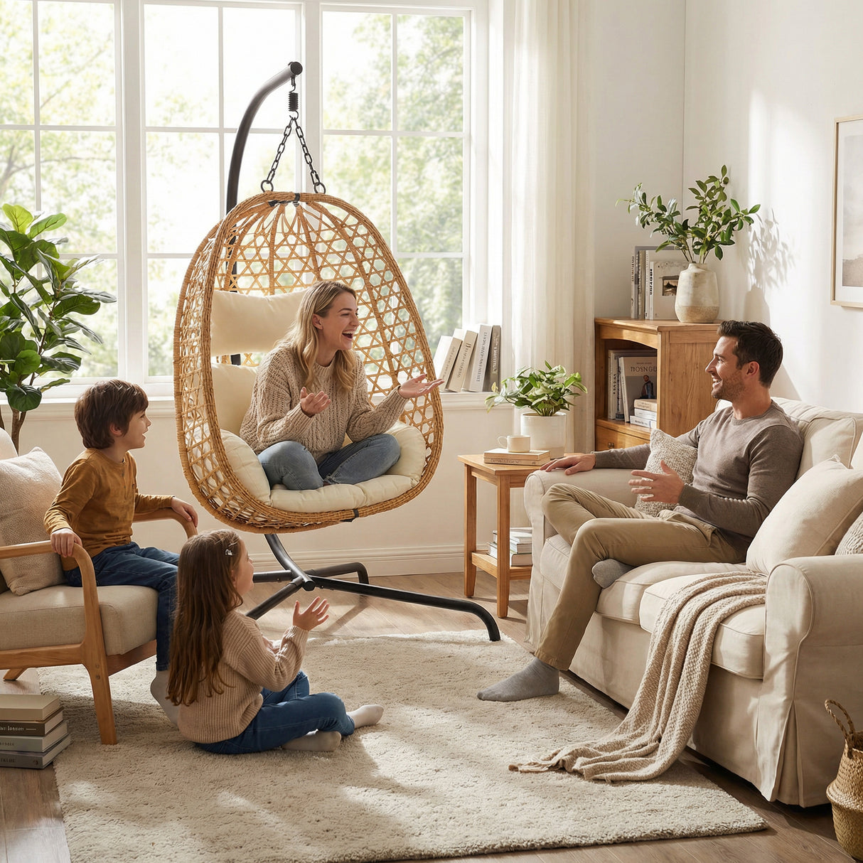 Egg Chair with Stand, Patio Wicker Hanging Chair, Hammock Swing Chair