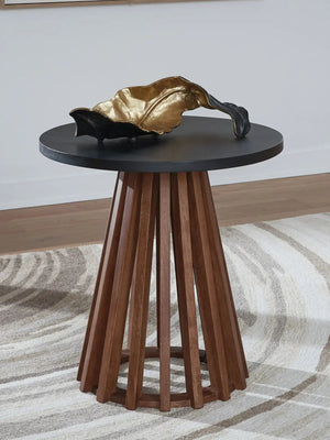 Kallari - Round End Table - Warm Brown / Black - Best Buy Furniture