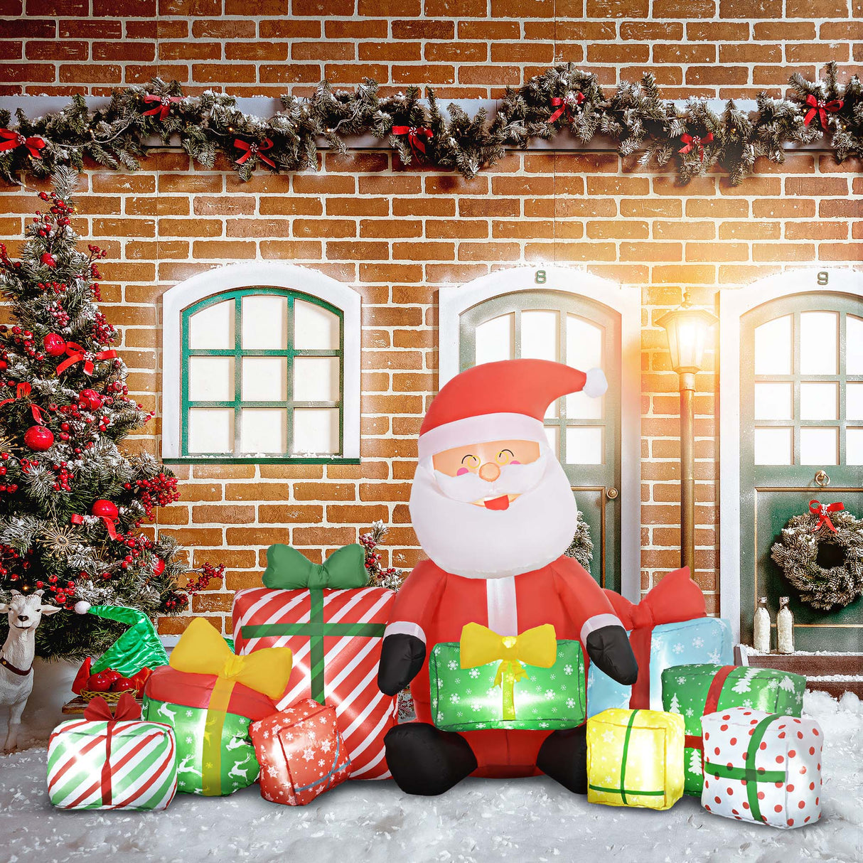 Outsunny 4.4' Christmas Inflatables Santa Claus and Gift Boxes