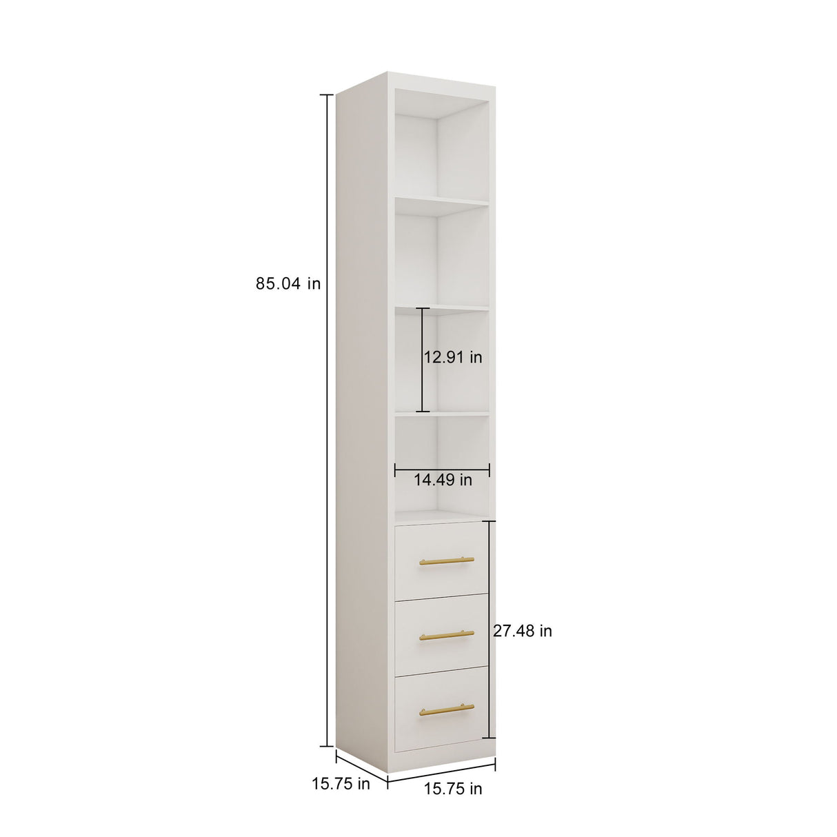 Tall Storage Cabinet With 3 Drawers For Bedroom - White