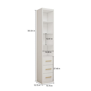 Tall Storage Cabinet With 3 Drawers For Bedroom - White