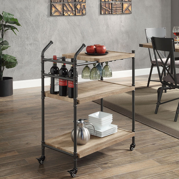 Brantley Oak & Sandy Black Finish Serving Cart