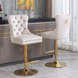 Thick Swivel Barstools Adjusatble Seat Height From 25-33", Modern Upholstered Bar Stools With Backs Comfortable Tufted For Home Pub And Kitchen Island (Set of 2)