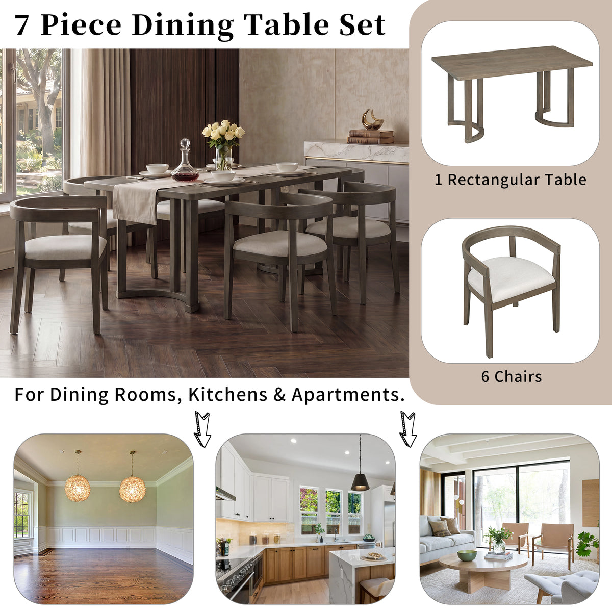 TREXM 7 Piece Dining Table Set for 6