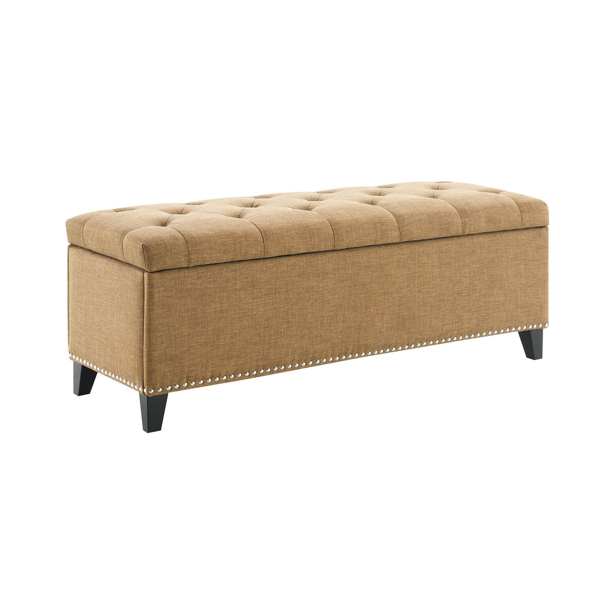 Button Tufted Storage Ottoman, Living Room Bench With Safety Close Hinge - Brown