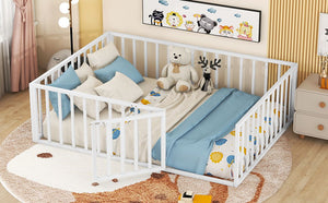 Metal Floor Bed Frame With Fence And Door