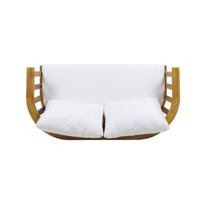 Outdoor Wooden Loveseat with Cushions - White/Teak