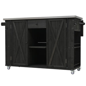 Outdoor Kitchen Island With Stainless Steel Top, Ample Storage Space, Towel And Spice Racks And A Bottle Opener