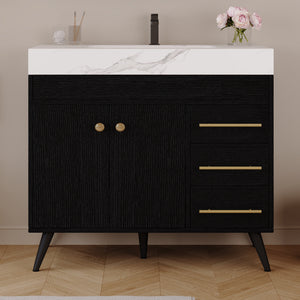36" Freestanding Bathroom Vanity with Ceramic Sink and Faux Marble Top