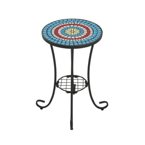 Patio Side Table with Shelf, Blue and Black
