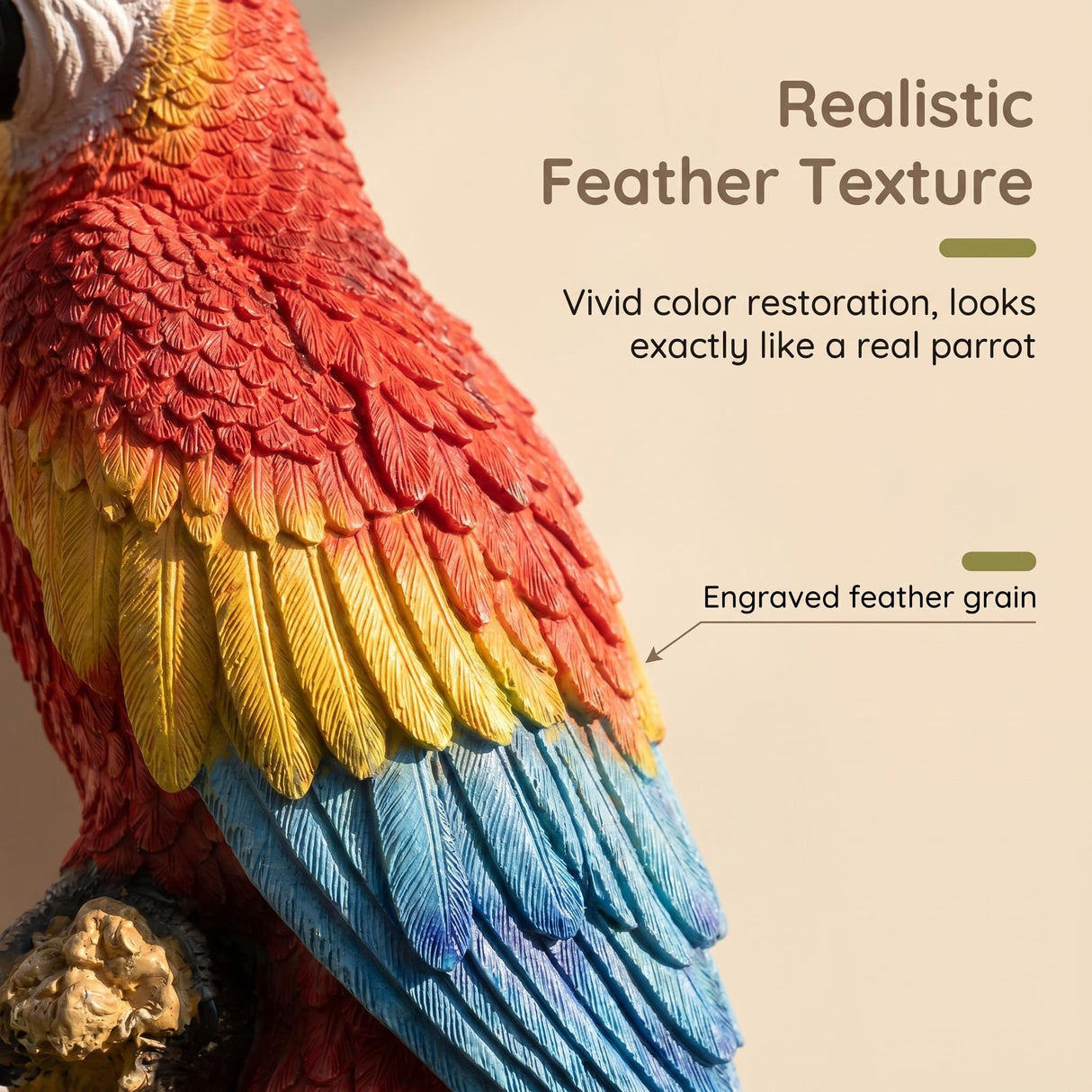 Hanging Scarlet Macaw Parrot Statue, 38'' Lifelike Hand-Painted Resin Bird Figurine Weatherproof Outdoor Tropical Sculpture for Porch, Balcony, Tree & Patio Garden Yard Decor, Cute Animal Ornament Gi