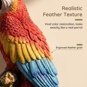 Hanging Scarlet Macaw Parrot Statue, 38'' Lifelike Hand-Painted Resin Bird Figurine Weatherproof Outdoor Tropical Sculpture for Porch, Balcony, Tree & Patio Garden Yard Decor, Cute Animal Ornament Gi