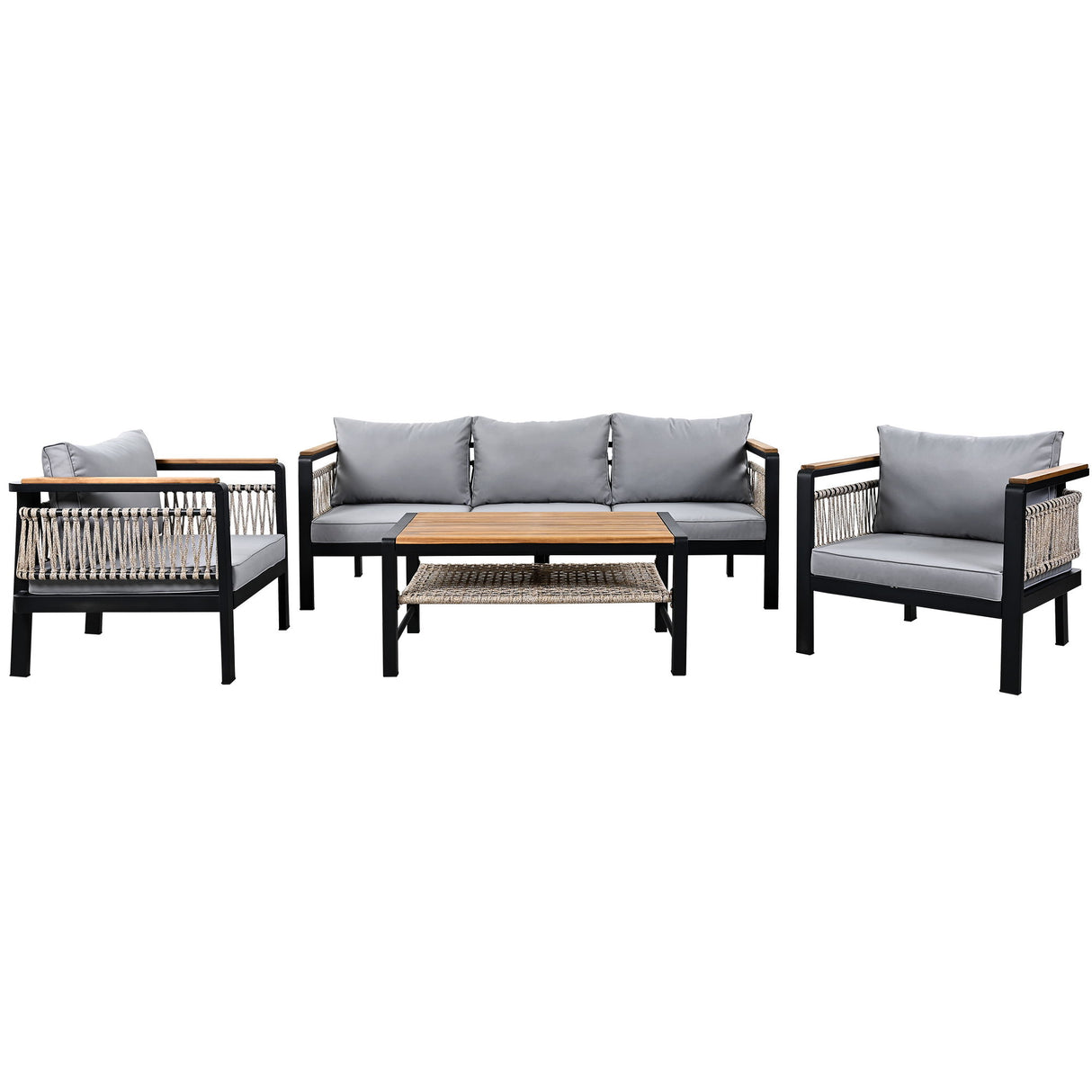 4 Pieces Outdoor Sectional Sofa Set 5 Person Patio Seating Group Outdoor Conversation Set With Cushions And A Coffee Table For Patios