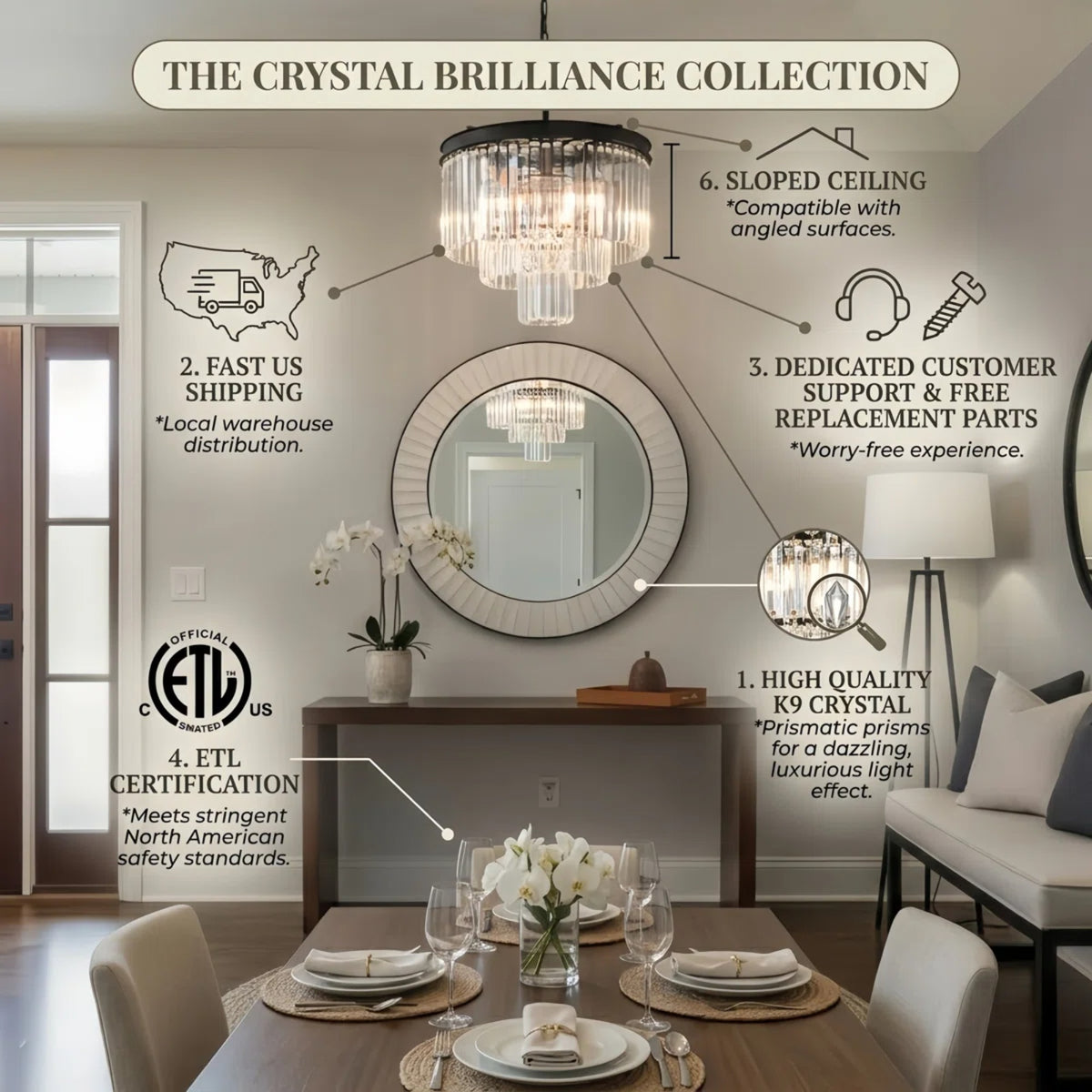 19.7-Inch 7-Light Dimmable Tiered Chandelier, Chrome