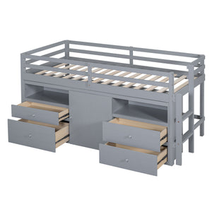 Loft Bed With 4 Drawers, Underneath Cabinet And Shelves