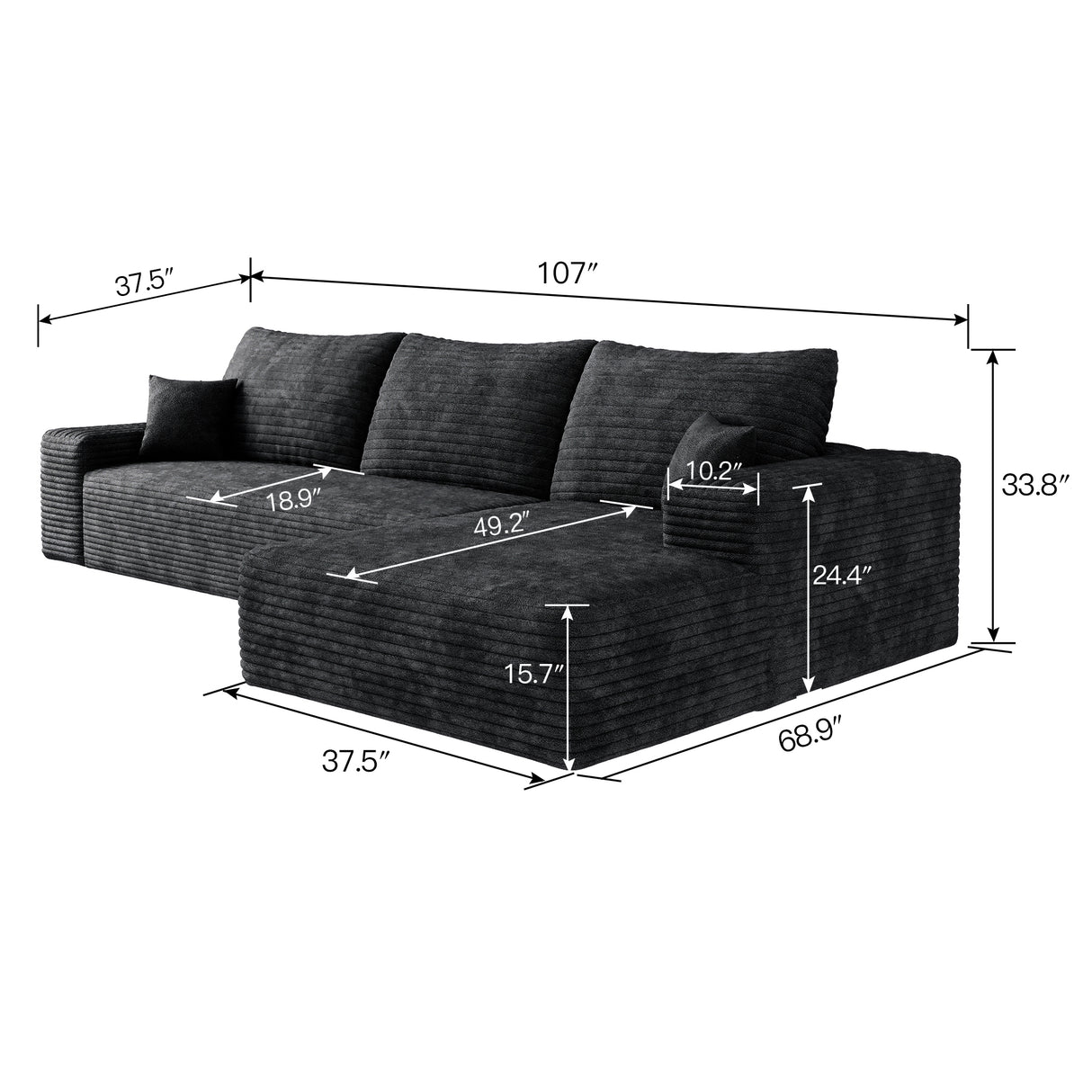 107" Cloud Sectional Couch with L-Shape Chaise