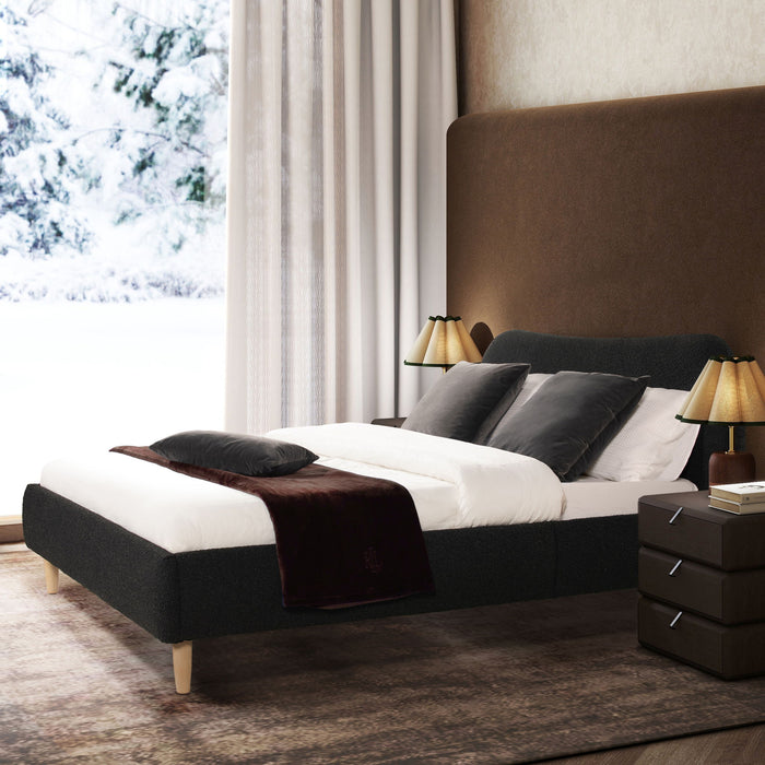 Curved Headboard Upholstered Platform Bed with Mattress Support - Black, White, Dark Green