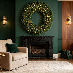48 In Artificial Norfolk Pine Christmas Wreath, Pre-Lit