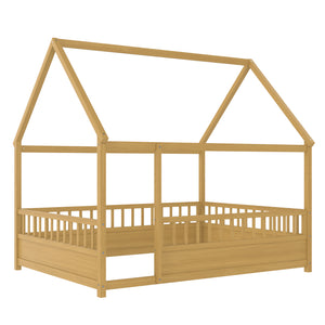 Full Size Wooden Bed with House Roof Frame