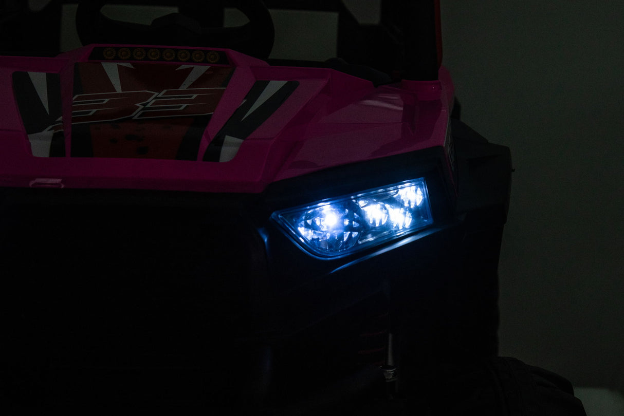 12V7A*1 30W*4 Four-Wheel Drive Seat One Button Start, Forward And Backward, High And Low Speed, Music, Front Light, Power Display, Two Doors Can Open, 2.4G R / C, Seat Belt Four Wheel Absorber