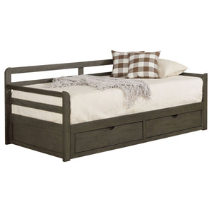Twin Long 2 Drawer Daybed With Extendable Trundle, Storage Drawers, Fits Standard Mattress - Gray