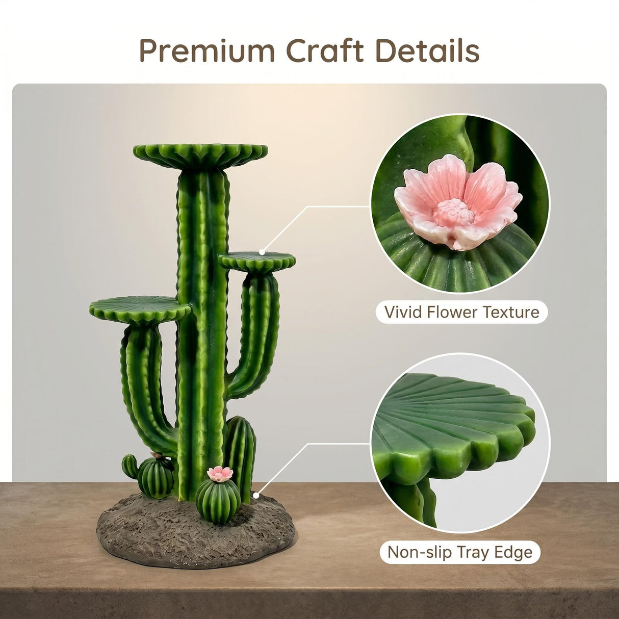 32'' Resin Saguaro Cactus Plant Stand with 3 Display Shelves, Large Multi-Tier Cactus Sculpture Flower Pot Holder, Weatherproof Outdoor Garden Decor for Patio Yard Lawn Succulent Display Rack Ornament