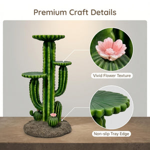 32'' Resin Saguaro Cactus Plant Stand with 3 Display Shelves, Large Multi-Tier Cactus Sculpture Flower Pot Holder, Weatherproof Outdoor Garden Decor for Patio Yard Lawn Succulent Display Rack Ornament