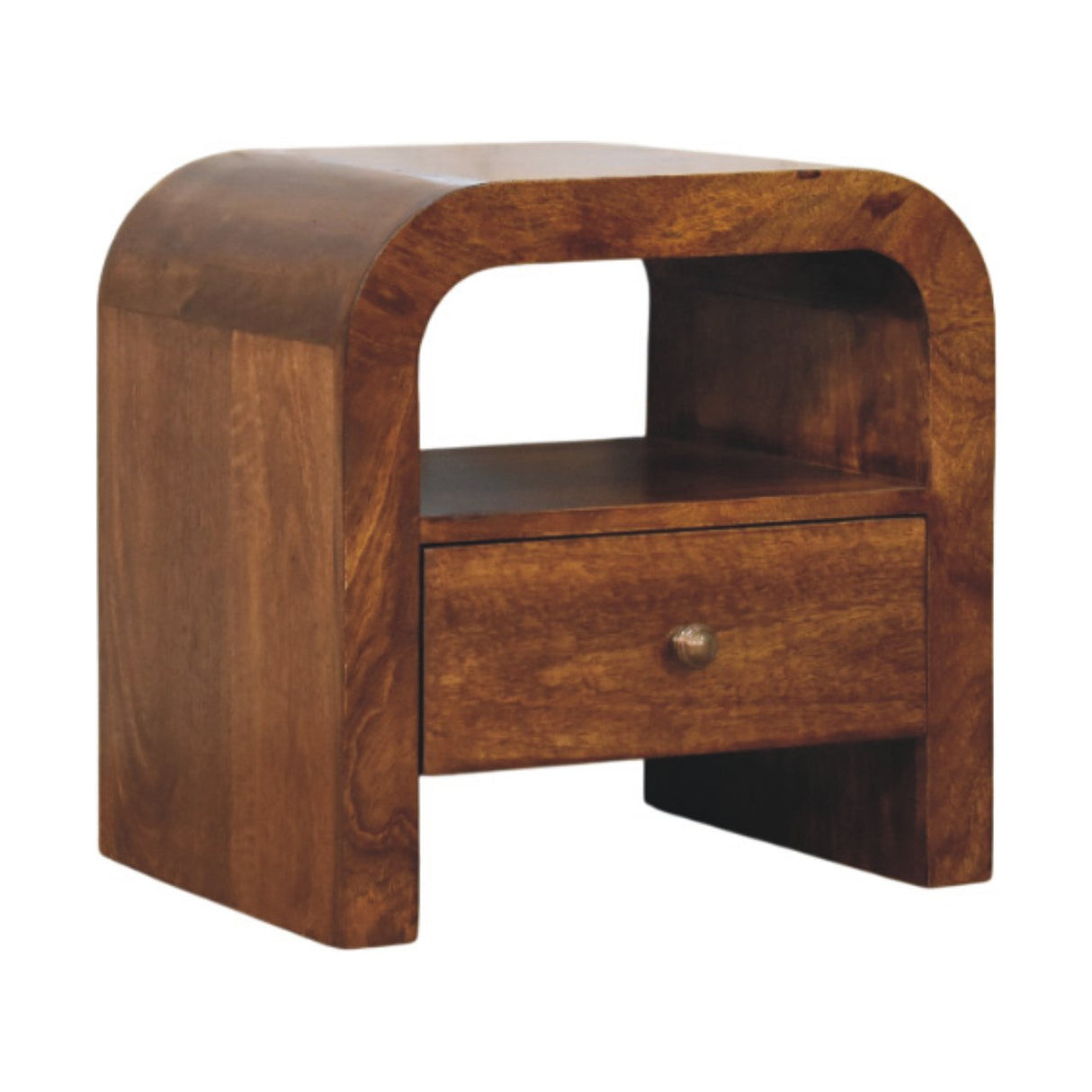 Solid Wood Darcy Nightstand, 1 Drawer and Open Shelf, Chestnut