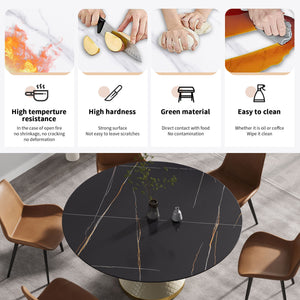 59.05" Modern Artificial Stone Round Carbon Steel Base Dining Table, Can Accommodate 6 People - Black / White