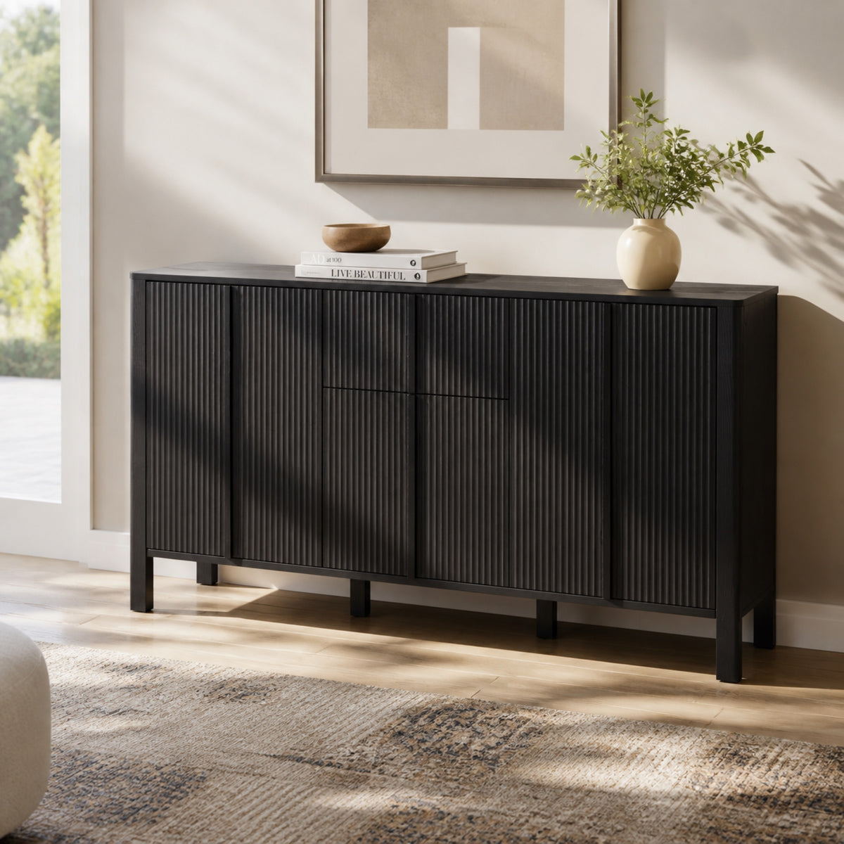 Black Sideboard, 59.06'' Storage Credenza