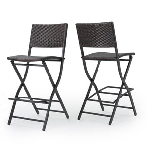 Outdoor Wicker Barstools Faux Rattan Patio Bar Stools - Set of 2