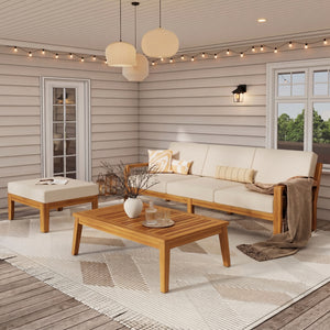 Outdoor L Shape 3pcs Acacia Wood Patio Sofa Set