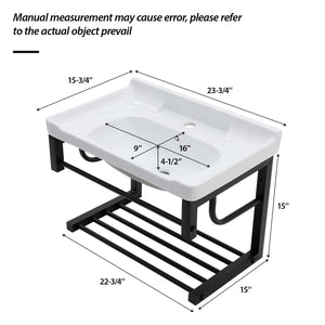 Wall Mounted Rectangular Bathroom Sink With Towel Bar & Overflow - White
